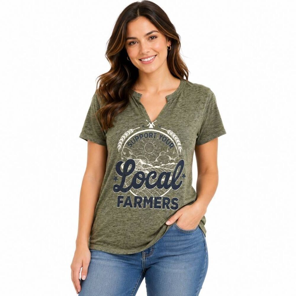 Maurices M Support Your Local Farmers Graphic Tee Green